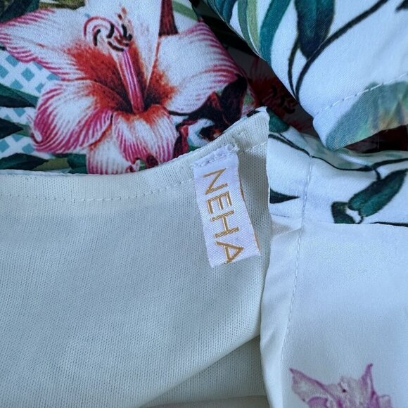 Neharsha Sleeveless Midi Dress Size M Butterfly Floral Tropical Slit Beach - Picture 12 of 13